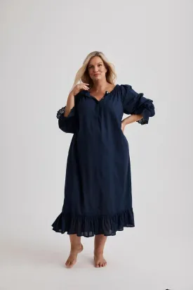 Kareena - Nightgown - Long - Navy - Cotton