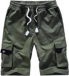 Kolongvangie Men's Cargo Shorts Casual Drawstring Pull On Cotton Summer Big & Tall Relaxed Fit Work Shorts
