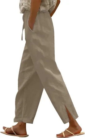 Liene Pants for Women,Wwomens Casual Summer 2025 Drawstring Elastic High Waist Pant Comfy Solid Color Trouser
