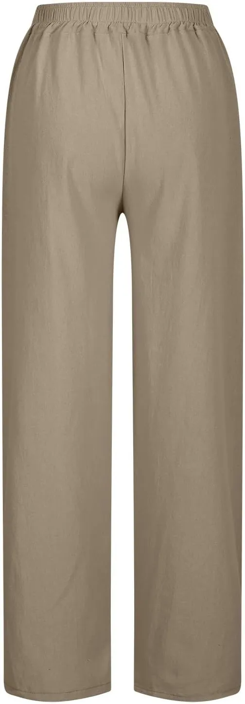 Liene Pants for Women,Wwomens Casual Summer 2025 Drawstring Elastic High Waist Pant Comfy Solid Color Trouser