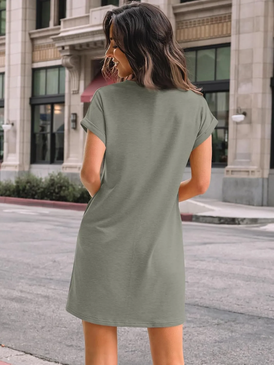LILLUSORY Womens Summer Casual Short Sleeve T Shirt Dress 2025 Spring Vacation Beach Mini Sundress Loose Clothes with Pockets