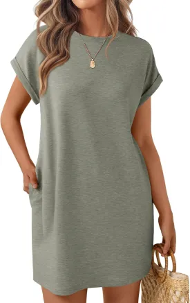 LILLUSORY Womens Summer Casual Short Sleeve T Shirt Dress 2025 Spring Vacation Beach Mini Sundress Loose Clothes with Pockets