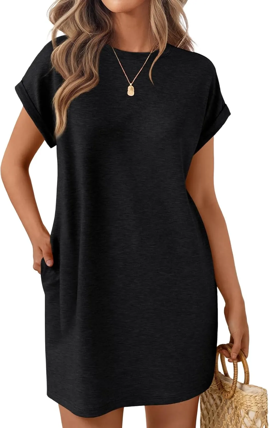 LILLUSORY Womens Summer Casual Short Sleeve T Shirt Dress 2025 Spring Vacation Beach Mini Sundress Loose Clothes with Pockets