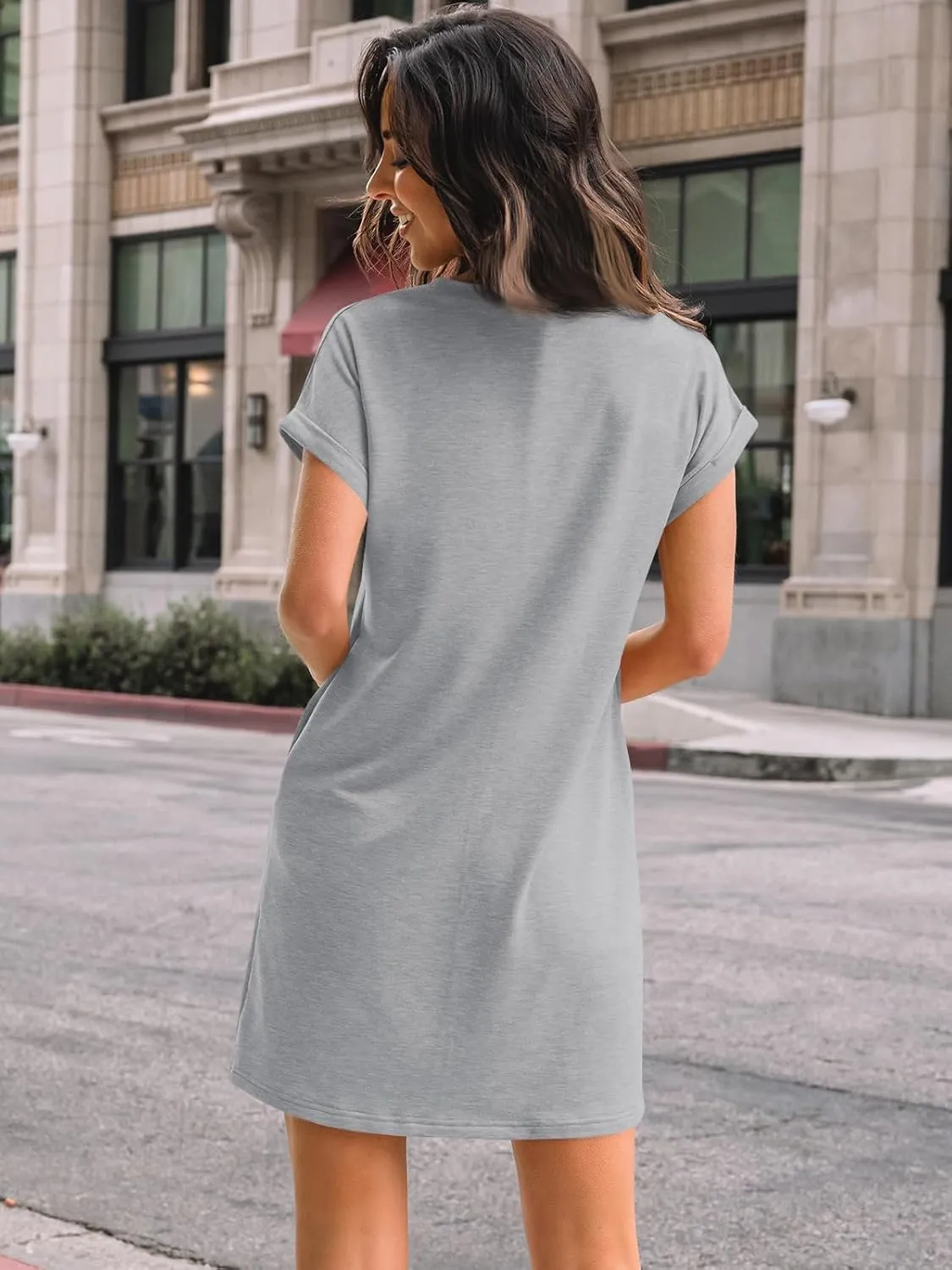 LILLUSORY Womens Summer Casual Short Sleeve T Shirt Dress 2025 Spring Vacation Beach Mini Sundress Loose Clothes with Pockets