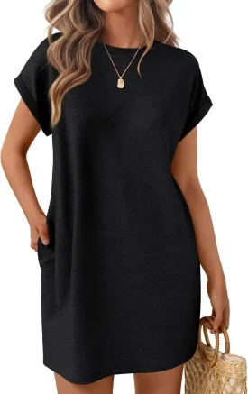 LILLUSORY Womens Summer Casual Short Sleeve T Shirt Dress 2025 Spring Vacation Beach Mini Sundress Loose Clothes with Pockets