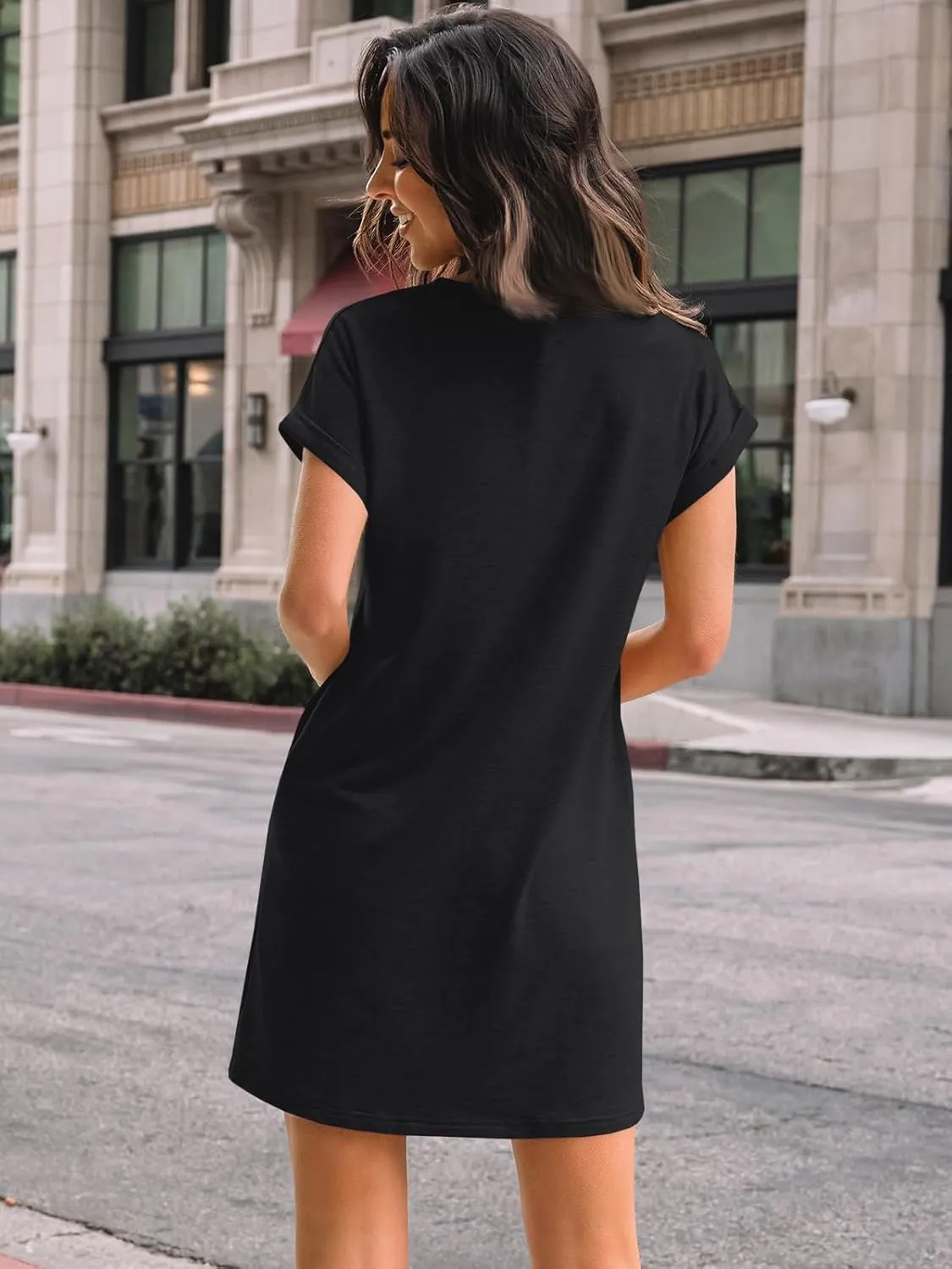 LILLUSORY Womens Summer Casual Short Sleeve T Shirt Dress 2025 Spring Vacation Beach Mini Sundress Loose Clothes with Pockets