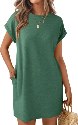 LILLUSORY Womens Summer Casual Short Sleeve T Shirt Dress 2025 Spring Vacation Beach Mini Sundress Loose Clothes with Pockets