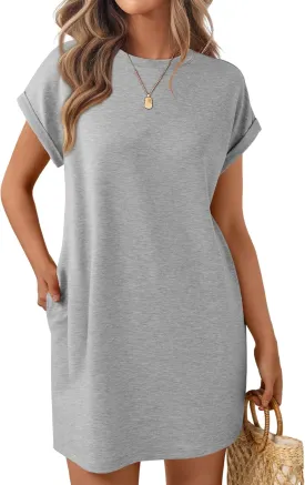 LILLUSORY Womens Summer Casual Short Sleeve T Shirt Dress 2025 Spring Vacation Beach Mini Sundress Loose Clothes with Pockets