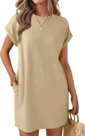 LILLUSORY Womens Summer Casual Short Sleeve T Shirt Dress 2025 Spring Vacation Beach Mini Sundress Loose Clothes with Pockets