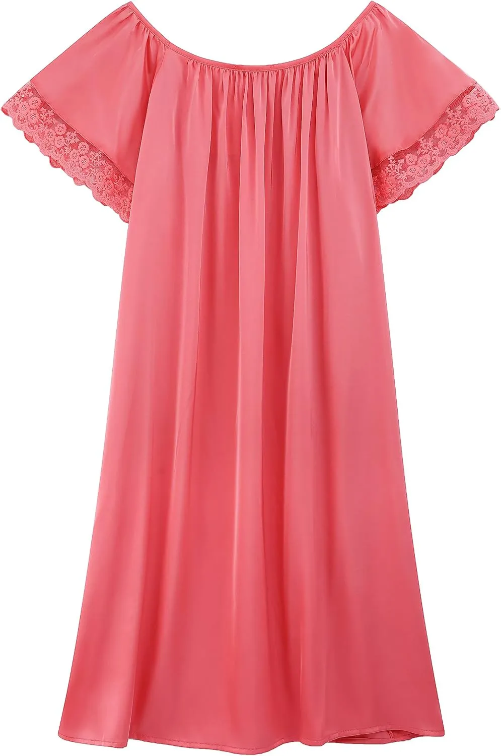 LJYH Women's Solid Short Sleeve Silky Long Nightgown Sleepwear Dress