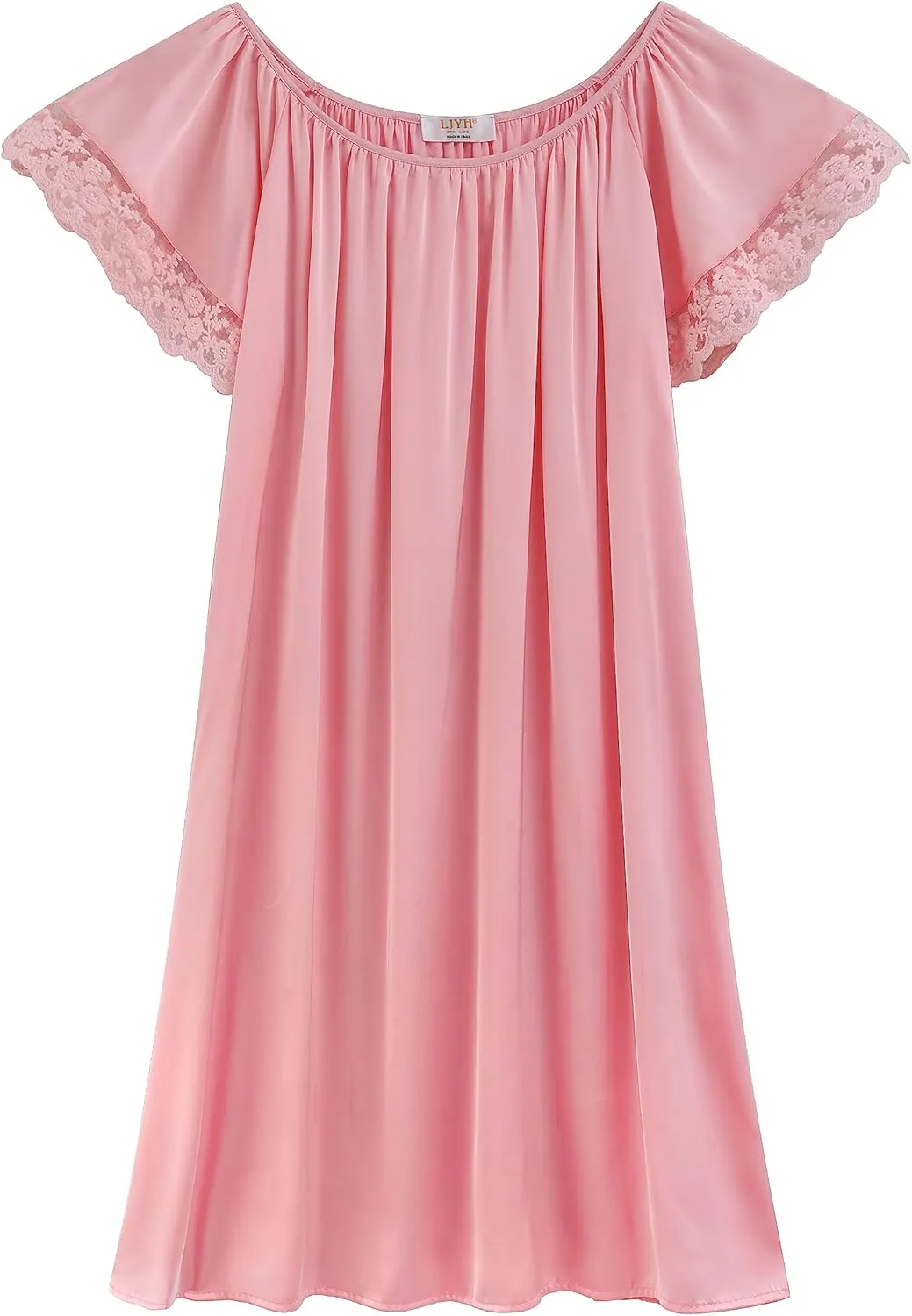 LJYH Women's Solid Short Sleeve Silky Long Nightgown Sleepwear Dress