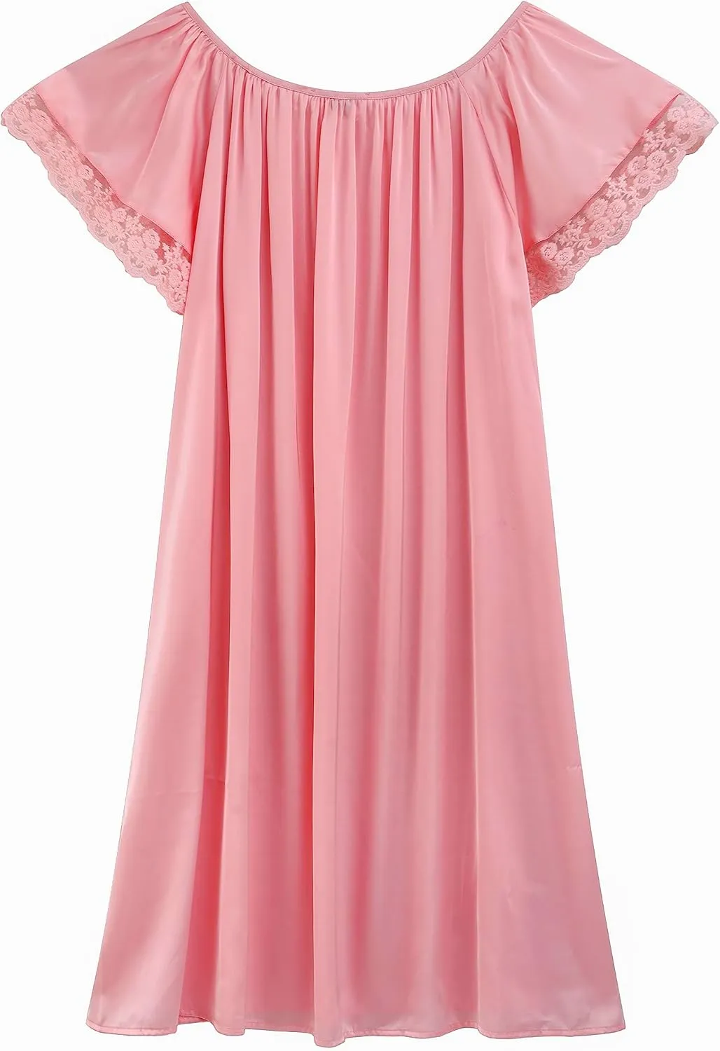 LJYH Women's Solid Short Sleeve Silky Long Nightgown Sleepwear Dress