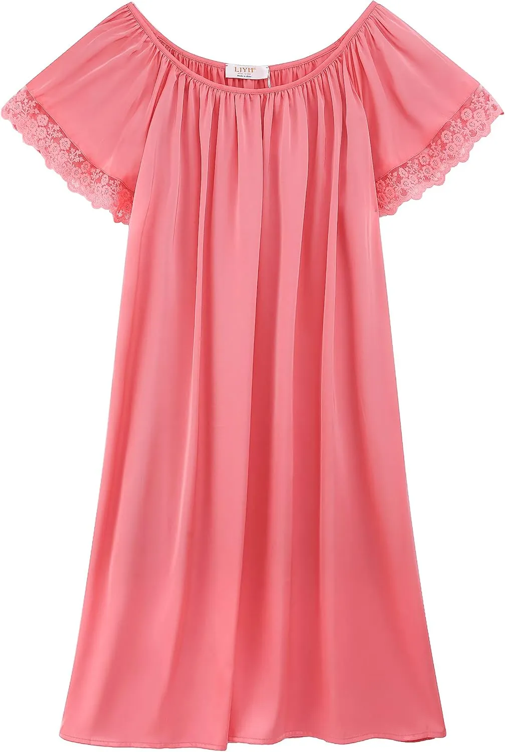LJYH Women's Solid Short Sleeve Silky Long Nightgown Sleepwear Dress