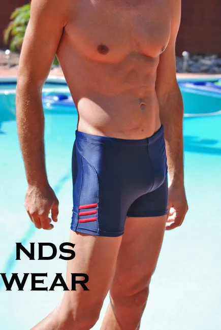 Mens Stripe Squarecut Swimsuit -Closeout