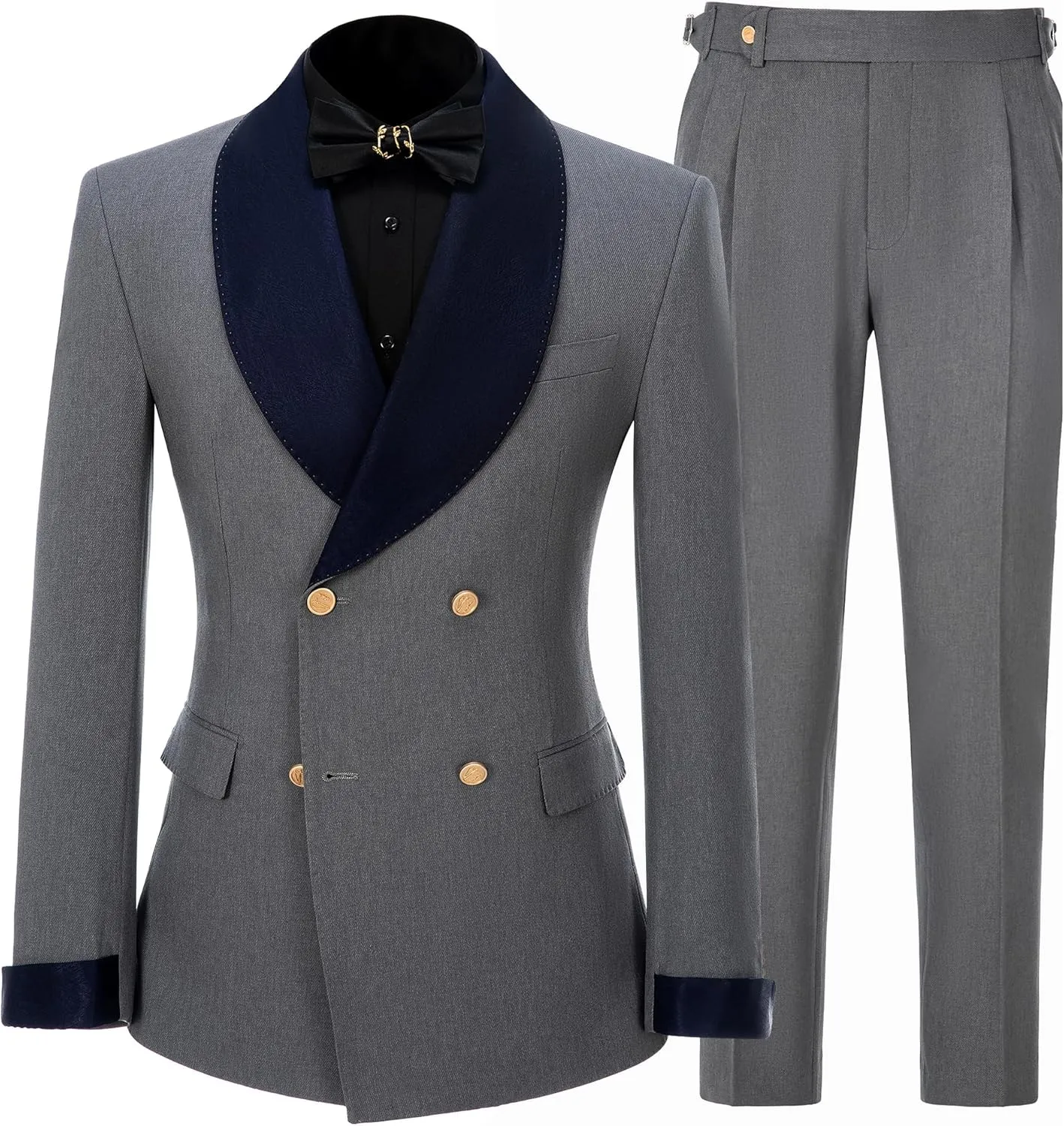 Mens Tuxedo Suits Slim Fit Double Breasted Wedding Suit for Men 2 Piece Navy Shawl Lapel Men's Formal Jacket Pants Set