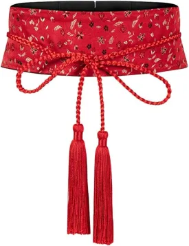 National Red Waistband Wide Waist Silk Ladies Dress Laces Decorative Braided Accessories Elegant Waist Belt
