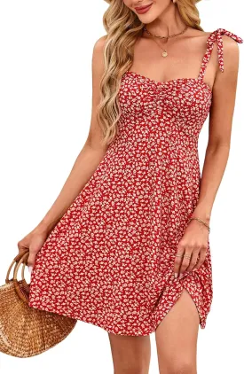OURIN Women's Spring Sweetheart Neckline Tie Strap Summer Sundresses Sleeveless Mini Dress with Pockets