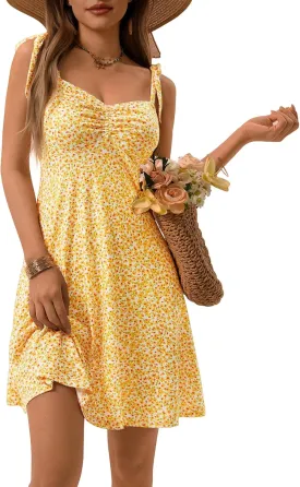 OURIN Women's Spring Sweetheart Neckline Tie Strap Summer Sundresses Sleeveless Mini Dress with Pockets