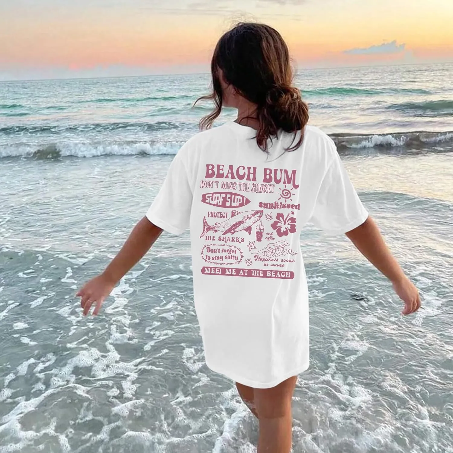 Oversized Beach Shirts for Women Hawaiian Graphic Tees Aesthetic Summer Tops for Teens Baggy Flower Tshirts