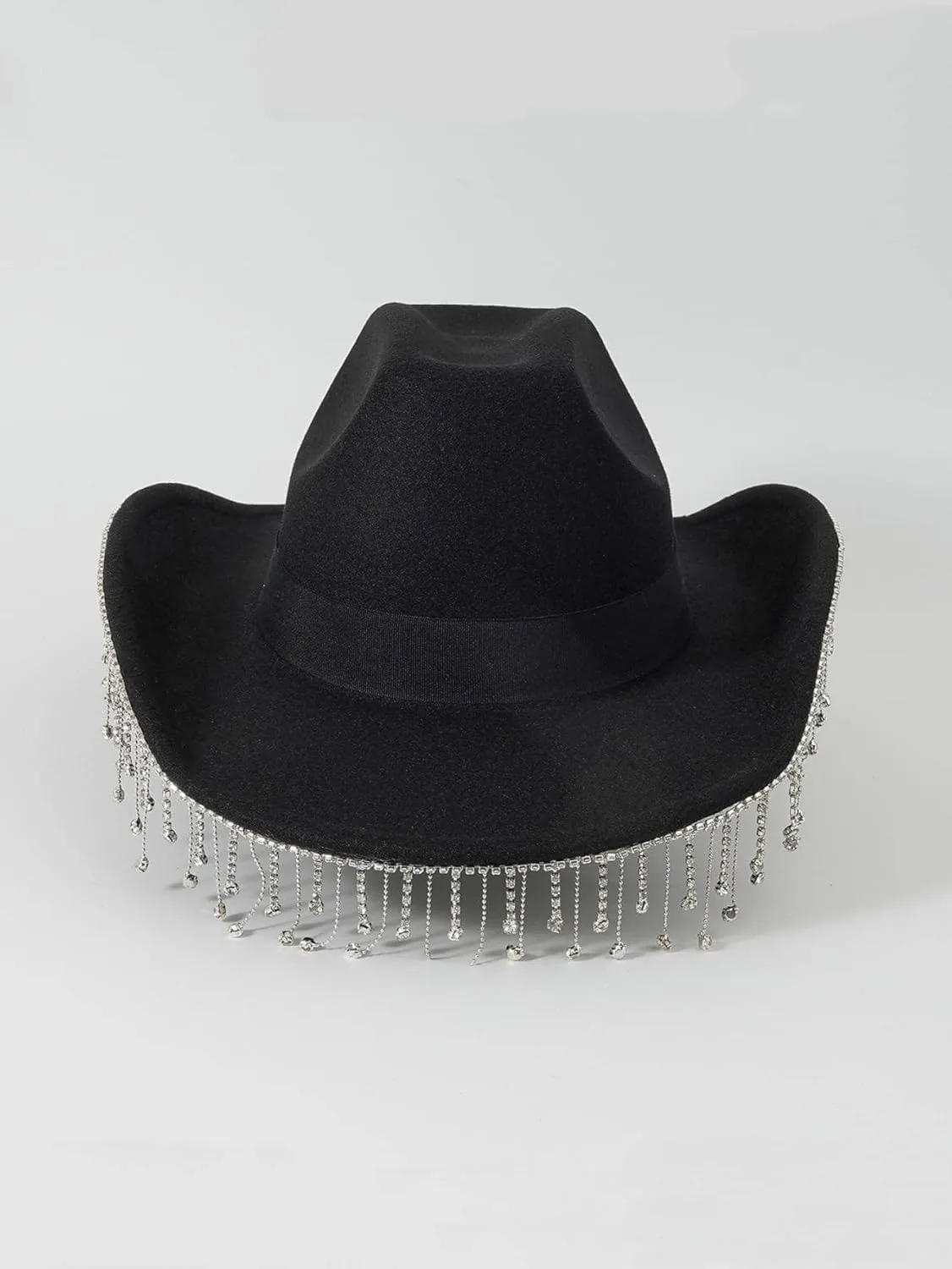 QWINEE Western Cowboy Hat Cowboy Hat with Rhinestone Tassel Decor Halloween Cow Fedora Hat Costume Accessories for Women Men