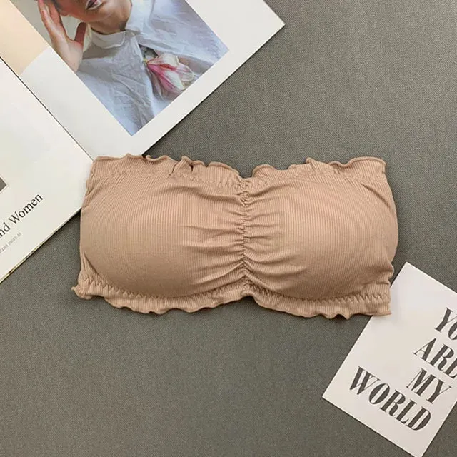 Ruffle Strapless Three Hook-and-eye Cotton Bra