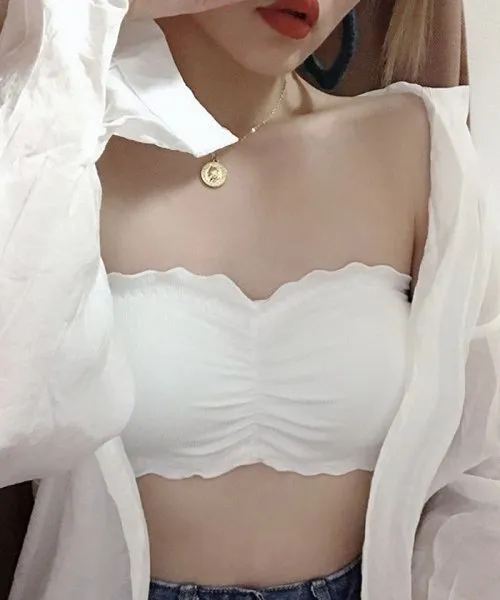 Ruffle Strapless Three Hook-and-eye Cotton Bra