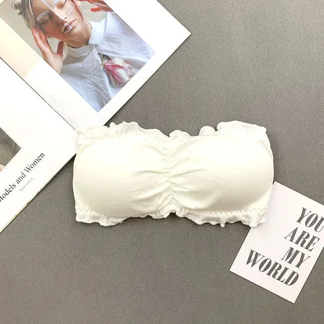 Ruffle Strapless Three Hook-and-eye Cotton Bra