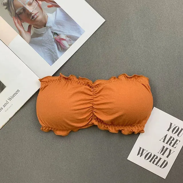 Ruffle Strapless Three Hook-and-eye Cotton Bra