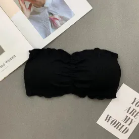 Ruffle Strapless Three Hook-and-eye Cotton Bra