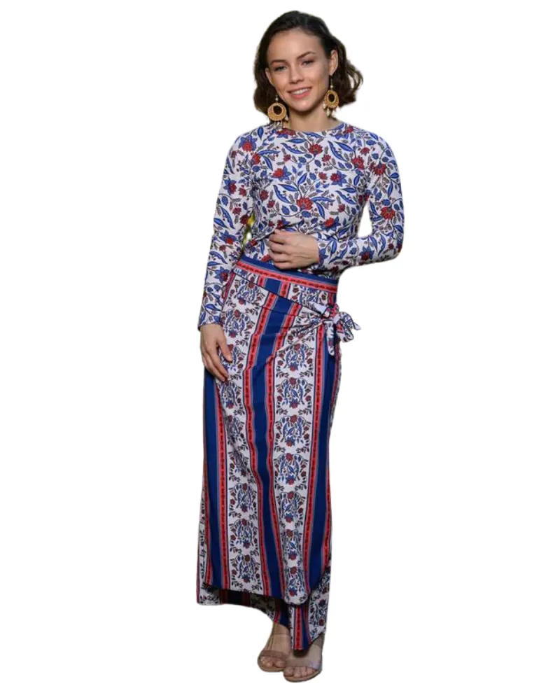 S23-MWRAP-M Mediterranean Print Maxi Wrap Swim Skirt