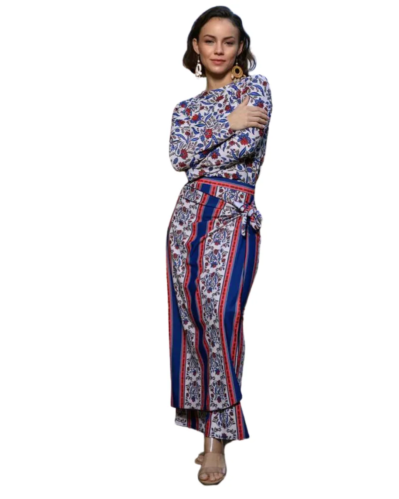 S23-MWRAP-M Mediterranean Print Maxi Wrap Swim Skirt