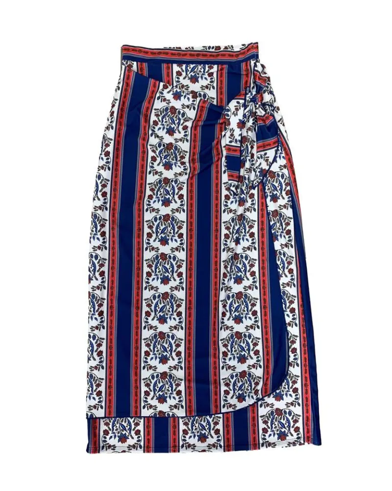 S23-MWRAP-M Mediterranean Print Maxi Wrap Swim Skirt