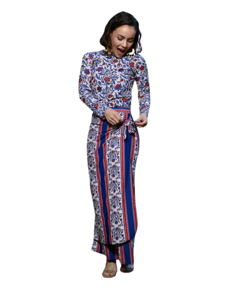 S23-MWRAP-M Mediterranean Print Maxi Wrap Swim Skirt