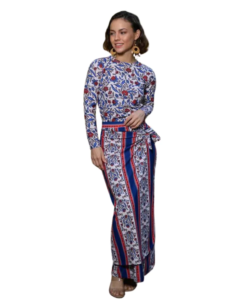 S23-MWRAP-M Mediterranean Print Maxi Wrap Swim Skirt