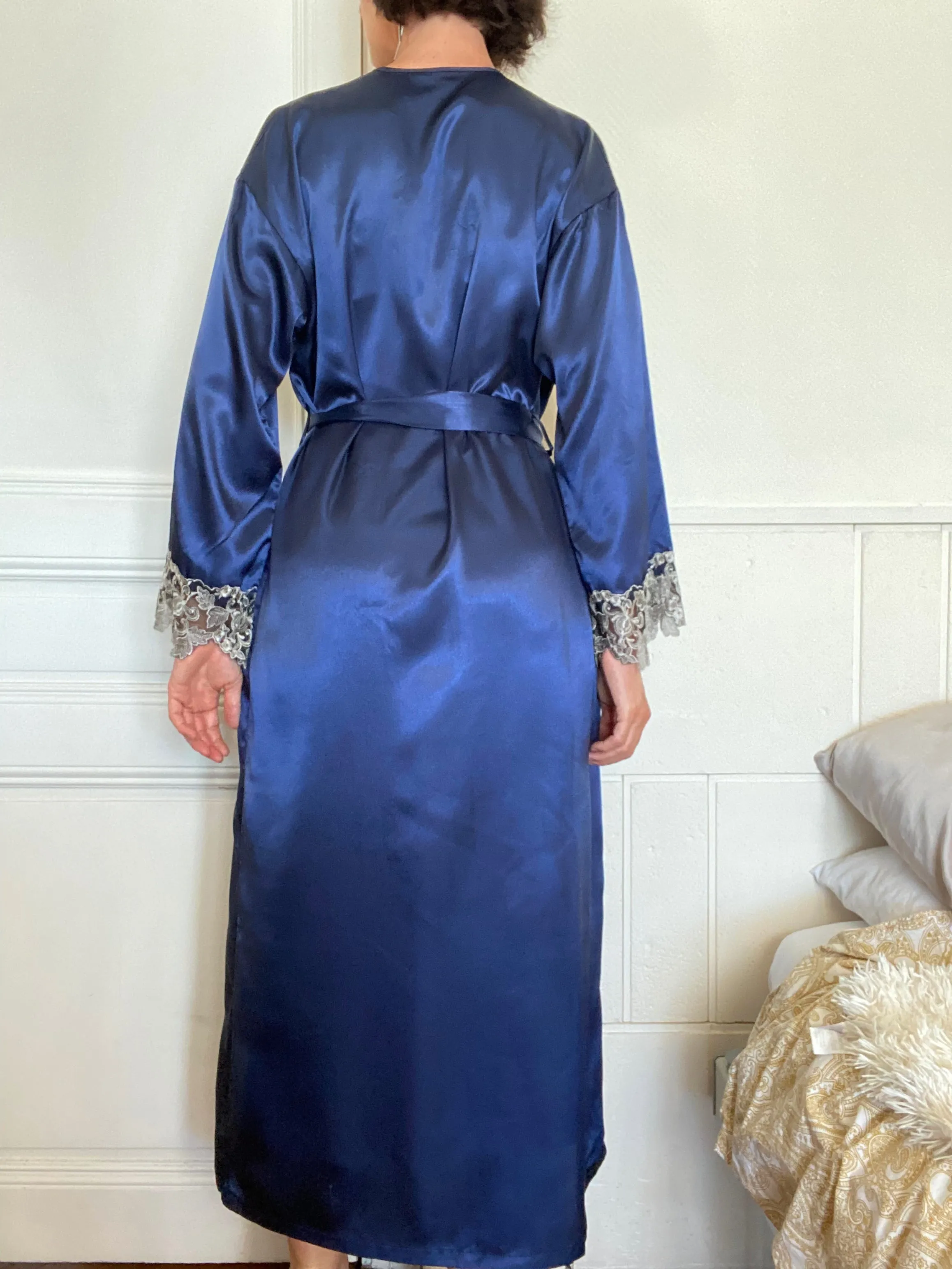 Satin Lace Long Nightgown with Robe Set