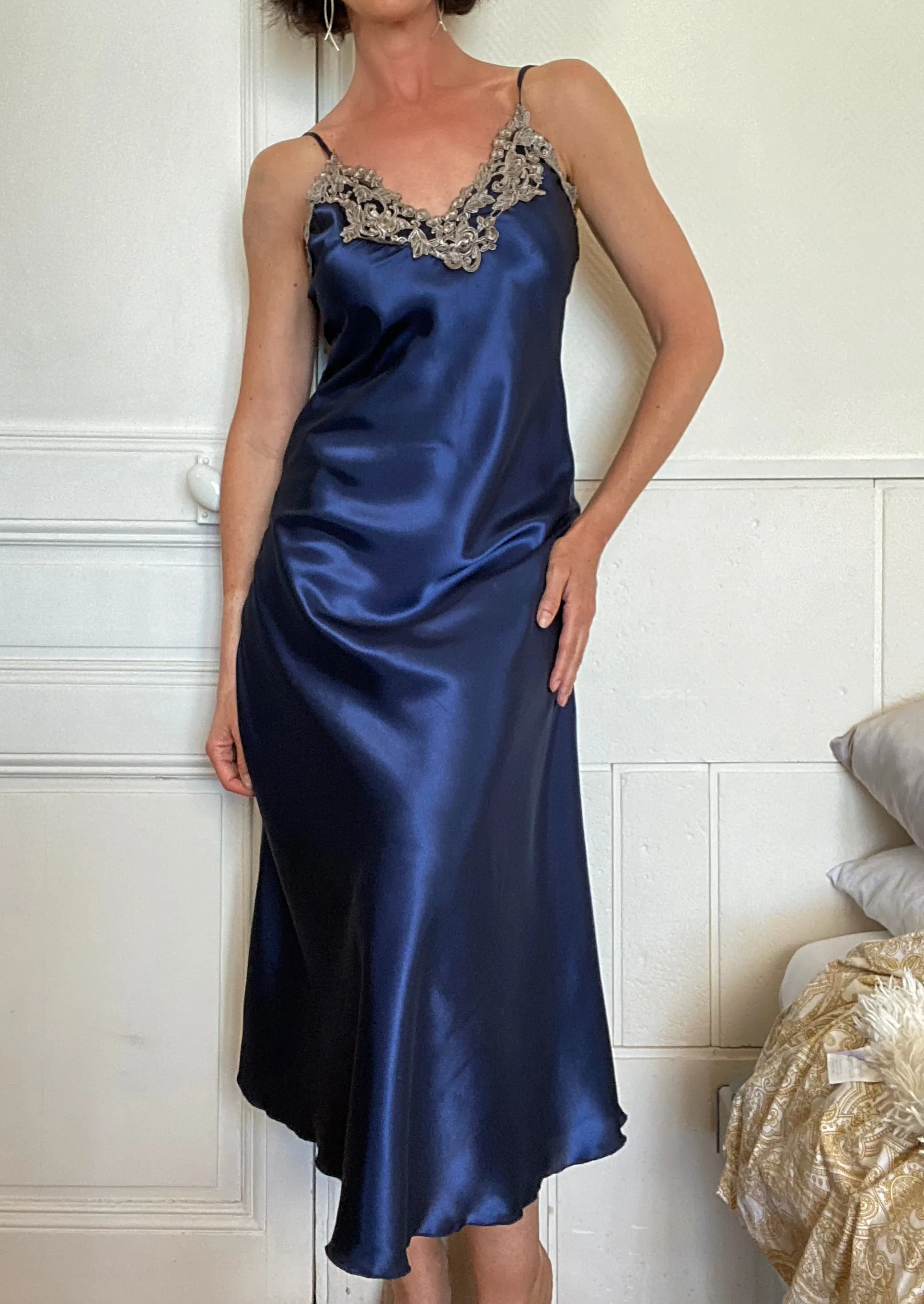 Satin Lace Long Nightgown with Robe Set