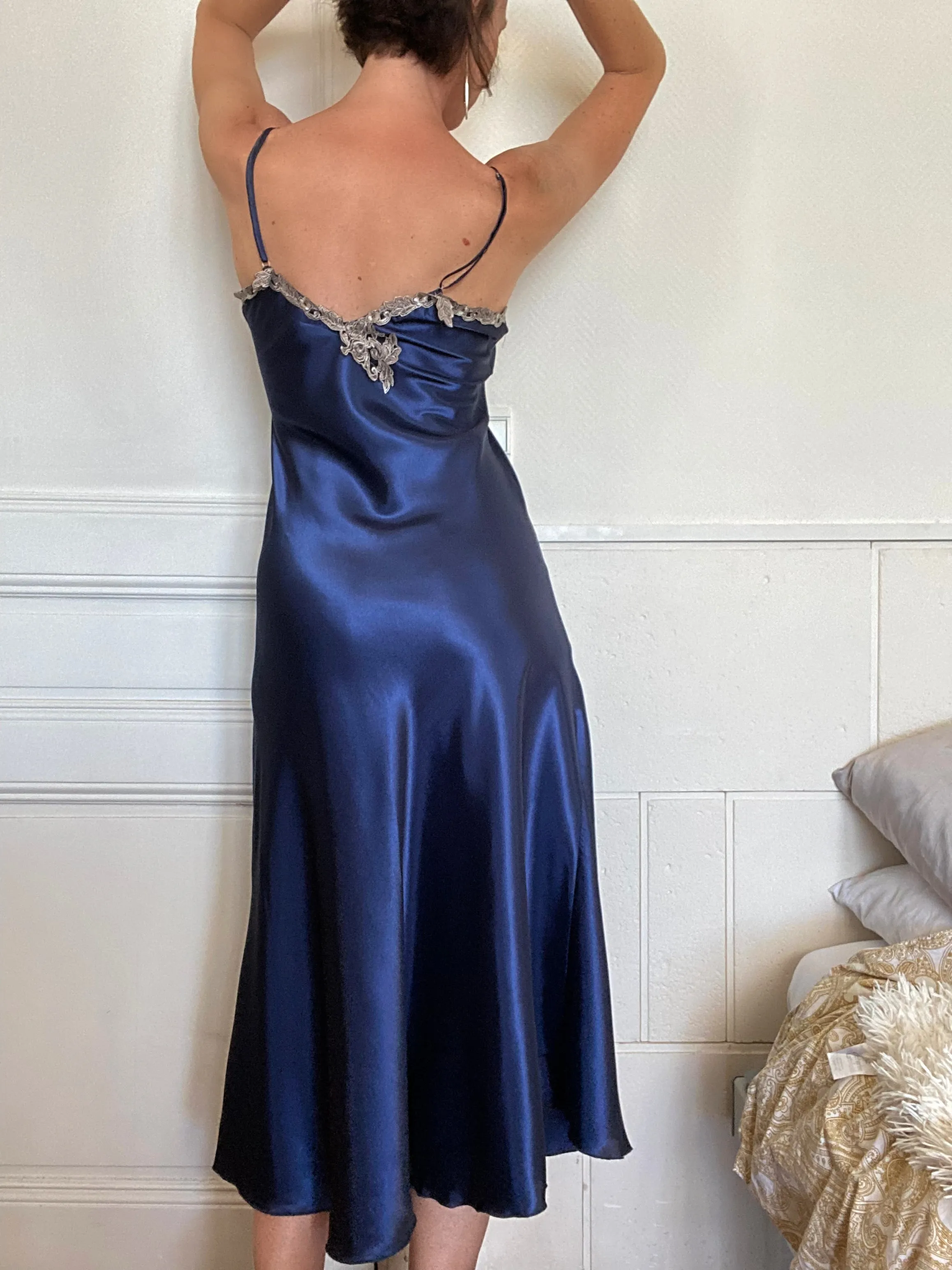 Satin Lace Long Nightgown with Robe Set
