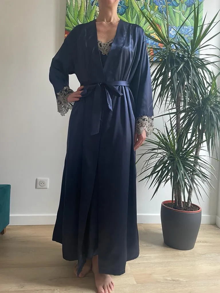 Satin Lace Long Nightgown with Robe Set