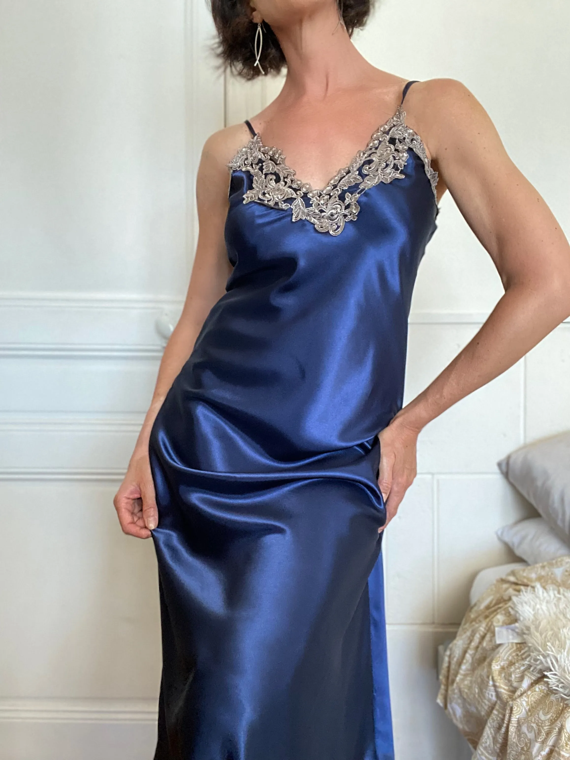 Satin Lace Long Nightgown with Robe Set