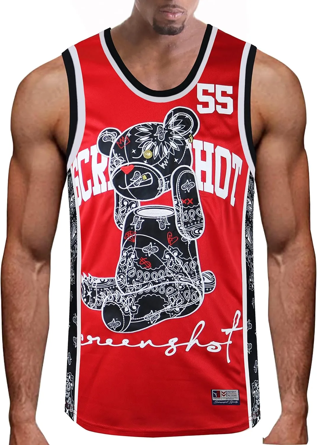 SCREENSHOT Mens Hip-Hop Premium Urban Sreetwear Fashion Jersey Top - NYC Style Basketball Sports Team Color Mesh Tops