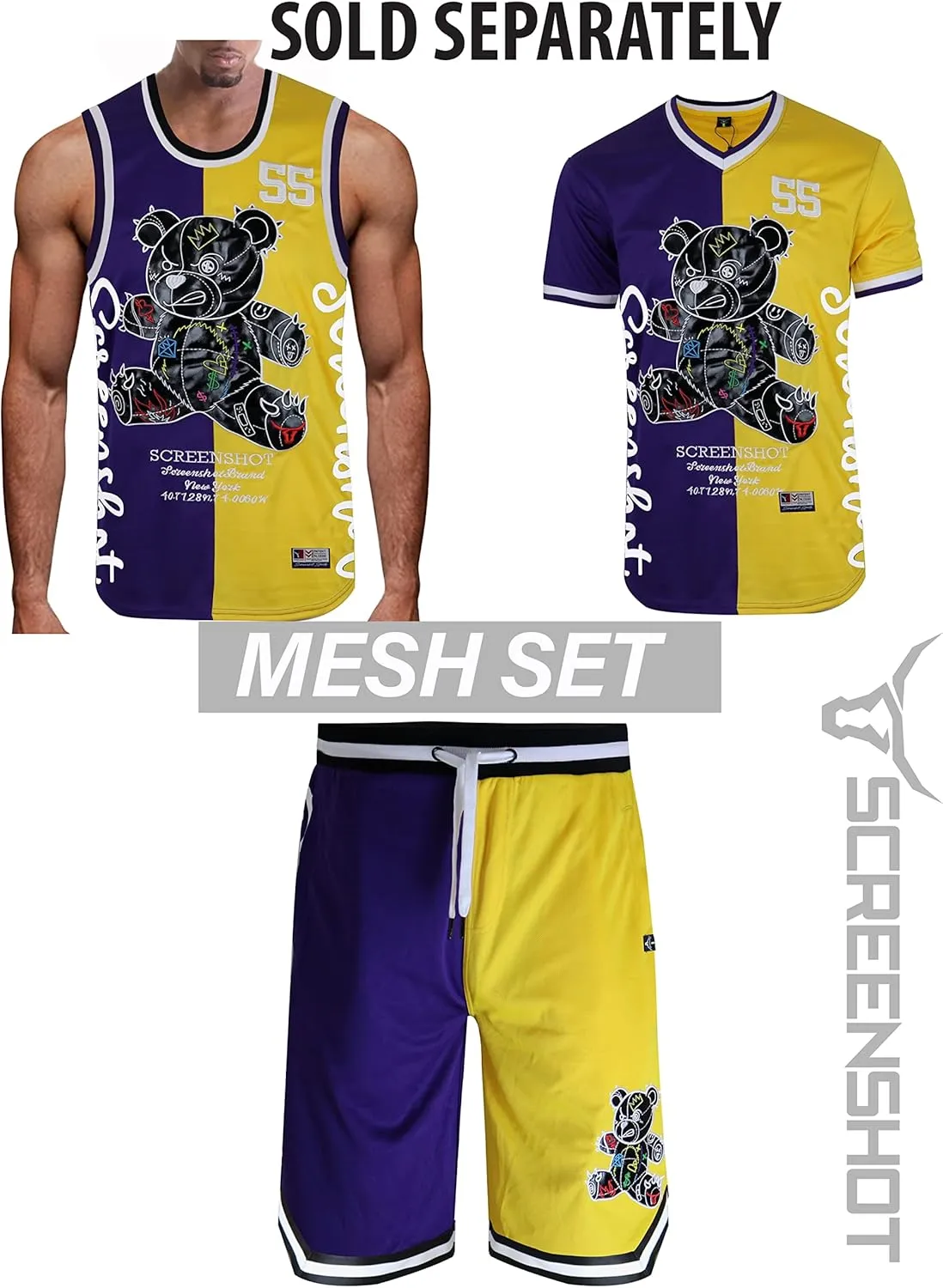SCREENSHOT Mens Hip-Hop Premium Urban Sreetwear Fashion Jersey Top - NYC Style Basketball Sports Team Color Mesh Tops