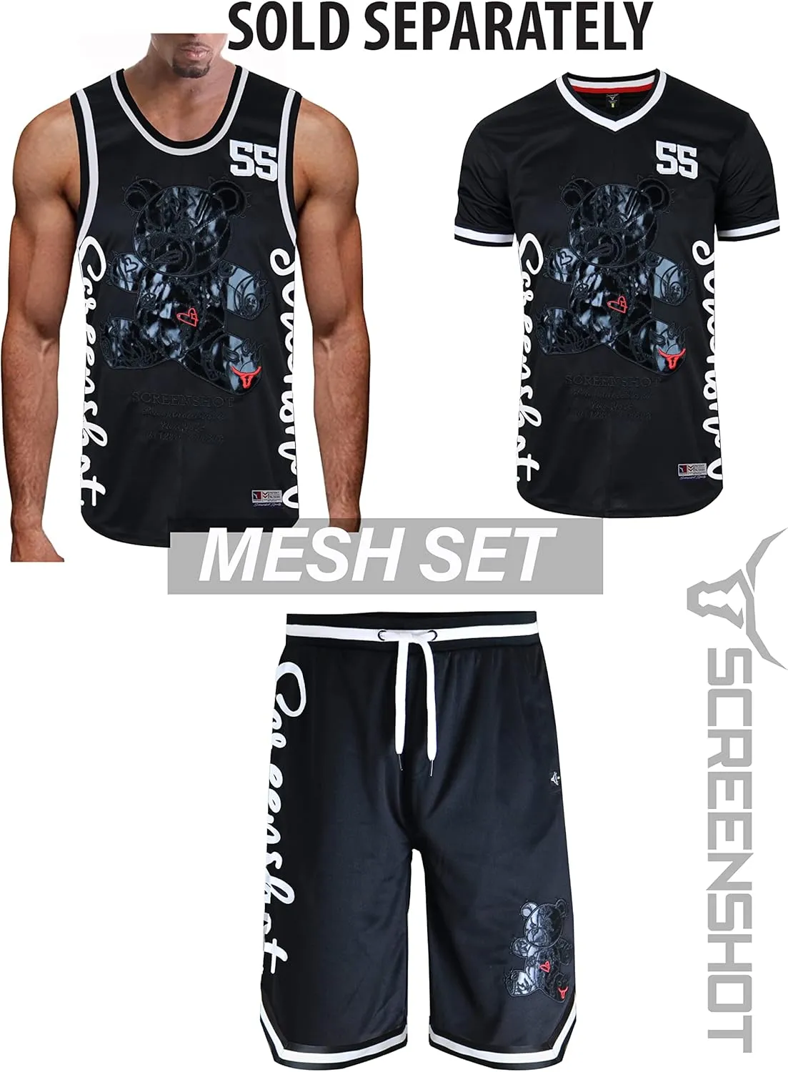 SCREENSHOT Mens Hip-Hop Premium Urban Sreetwear Fashion Jersey Top - NYC Style Basketball Sports Team Color Mesh Tops
