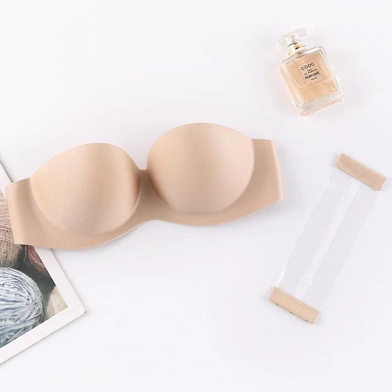 Skin Pushup Strapless Bra with 2 pairs of Transparent and Adjustable Straps