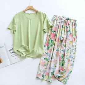 Solid 100% Soft Cotton Wide Leg Pajama Set