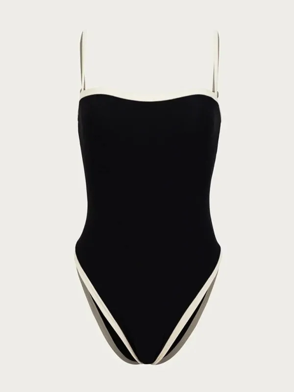 Spring/Summer Contrast Binding One-Piece Swimsuit