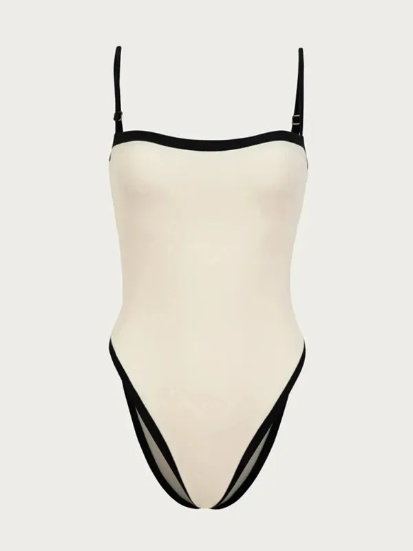 Spring/Summer Contrast Binding One-Piece Swimsuit