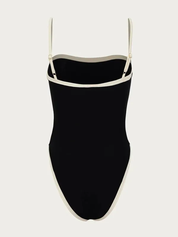 Spring/Summer Contrast Binding One-Piece Swimsuit