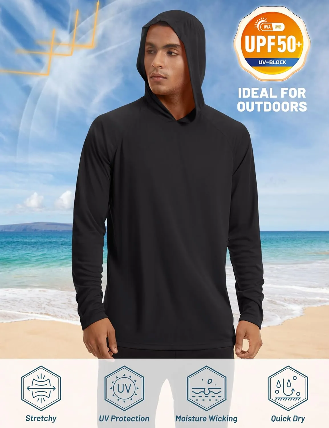 TACVASEN Mens Sun Protection Shirts UPF 50  Rash Guard for Men Long Sleeve Lightweight SPF UV Hoodie Swimming Hiking