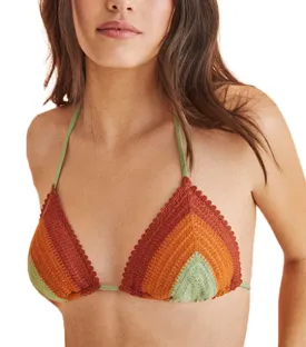 Three-Color Crochet Triangle Bikini Top Green