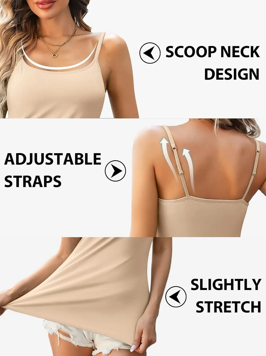 V FOR CITY Women's Shelf Bra Camisole Tops Adjustable Spaghetti Strap Cami Tank Cotton Undershirts 2 Pack